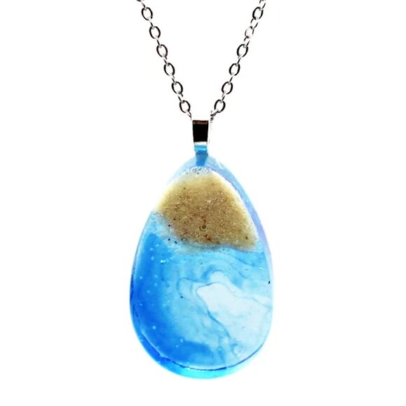 One of a kind beach sand necklace ocean pendant handmade w/Caribbean beach sand - Picture 1 of 4